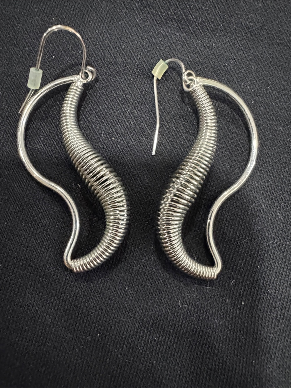 Silver Wire Coil Curved Drop Earrings - Unbranded